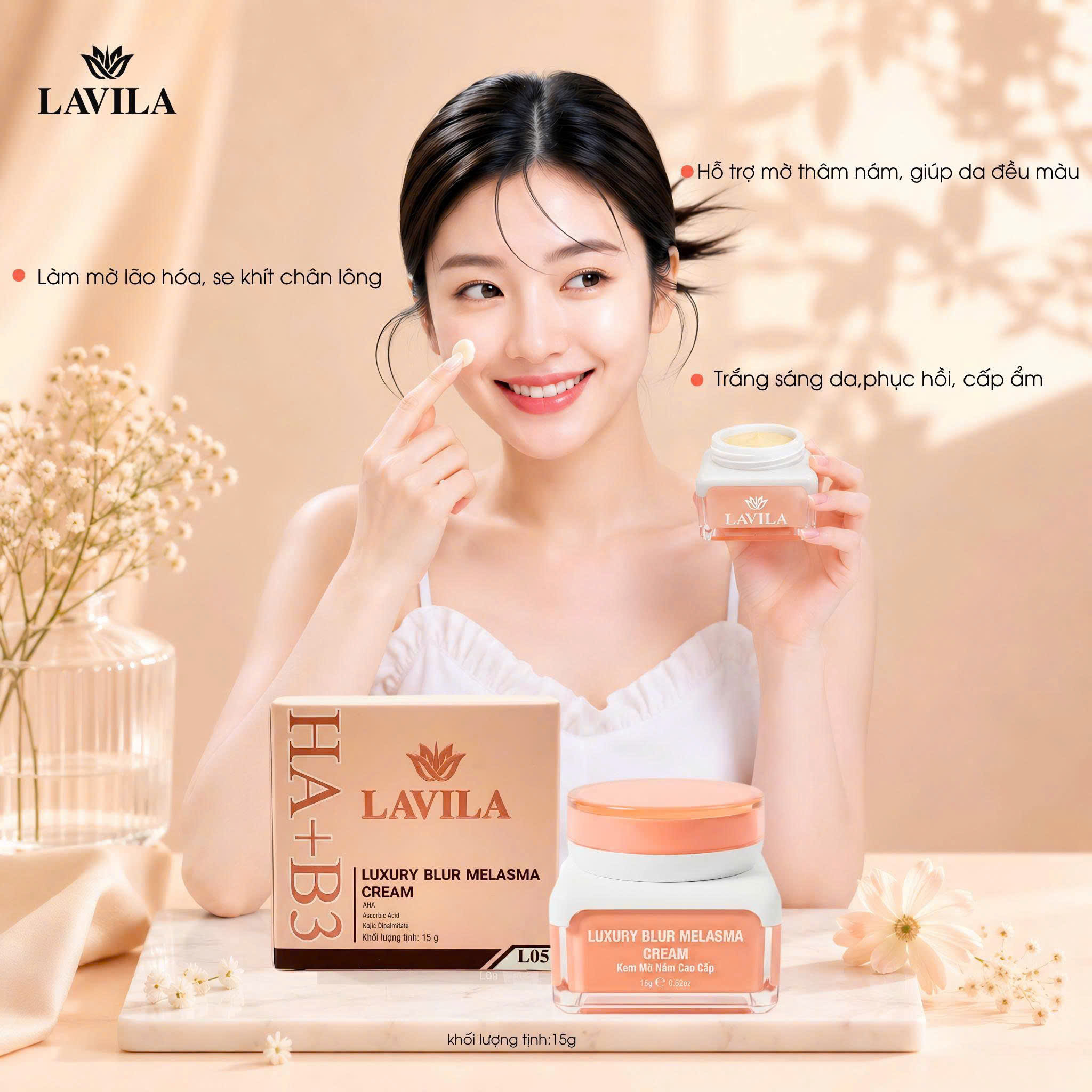 Lavila Luxury Blur Melasma Cream 15g – Kem dưỡng hỗ trợ làm sáng và đều màu da